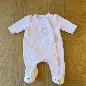 Newborn Little Me Baby Pink Bear Footed One-Piece Romper EUC